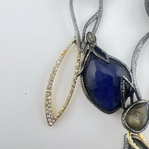 Alexis Bittar Necklace Elements Dark Phoenix Leaf Multi Stone Blue *FLAW* $395 - Picture 6 of 16
